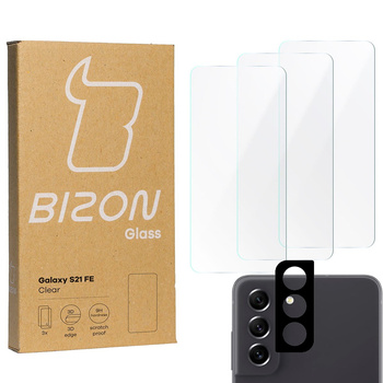 Szkło hartowane Bizon Glass Clear - 3 szt. + obiektyw, Galaxy S21 FE