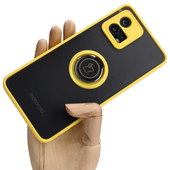 Etui z uchwytem na palec Bizon Case Hybrid Ring do Motorola Moto G72, przydymione z żółtą ramką