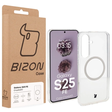 Etui z pierścieniem magnetycznym Bizon Case CrystalO do Galaxy S25 FE, przezroczyste
