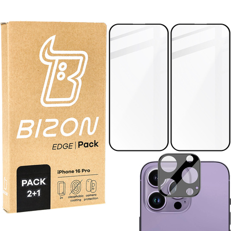 2x Szkło hartowane z ramką + szybka na aparat Bizon Edge 2 Pack do iPhone 16 Pro