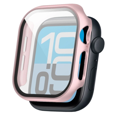 Etui ze szkłem do zegarka Bizon Case+Glass Watch do Apple Watch SE 3 / SE 2 / SE / 6 / 5 / 4 (44 mm), różowozłote