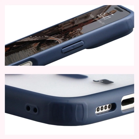 Etui z pierścieniem magnetycznym Bizon Case MatteO do iPhone 17 Pro, przydymione-granatowe