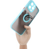 Etui z uchwytem na palec Bizon Case Hybrid Ring do iPhone 14 Pro Max, przydymione z jasnoniebieską ramką
