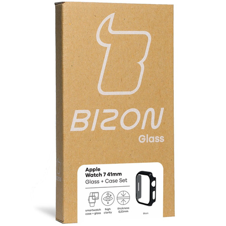 Etui ze szkłem Bizon Case, Case + Glass Set Apple Watch 8/7 41mm, czarne