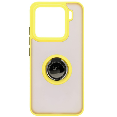 Etui z uchwytem na palec Bizon Case Hybrid Ring do Xiaomi 15, przydymione z żółtą ramką