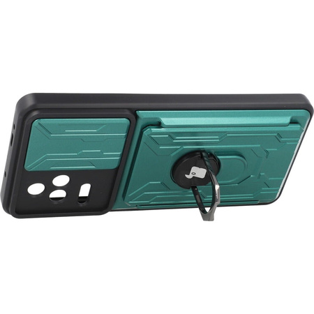 Etui Bizon Case Camshield Card Slot Ring do Xiaomi Poco F4 5G, zielone