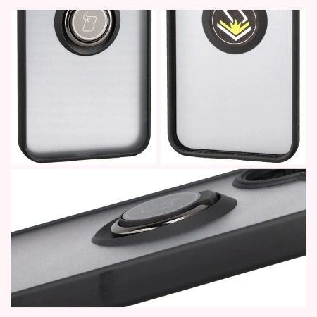 Etui z uchwytem na palec Bizon Case Hybrid Ring do Xiaomi POCO F7, przydymione z czarną ramką