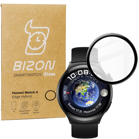 Szkło hybrydowe Bizon Glass Watch Edge Hybrid dla Huawei Watch 4, czarne