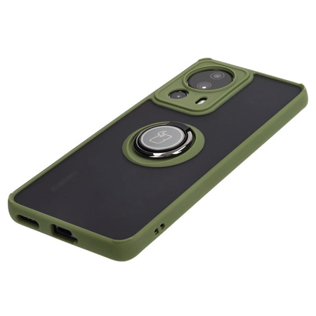 Etui z uchwytem na palec Bizon Case Hybrid Ring do Xiaomi 13 Lite, przydymione z zieloną ramką