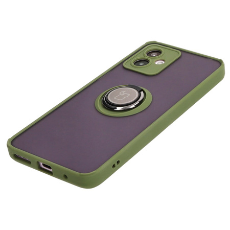 Etui z uchwytem na palec Bizon Case Hybrid Ring do Motorola Moto G14, przydymione z zieloną ramką