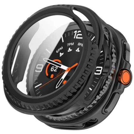 Etui ze szkłem do zegarka Bizon Case+Glass Watch do Samsung Galaxy Watch 8 Classic 46 mm, czarne