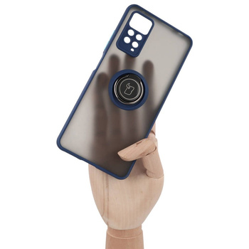 Etui z uchwytem na palec Bizon Case Hybrid Ring do Xiaomi Redmi Note 11 Pro / Pro 5G, przydymione z granatową ramką