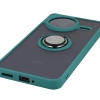 Etui z uchwytem na palec Bizon Case Hybrid Ring do Xiaomi POCO F7 Pro, przydymione z ciemnozieloną ramką