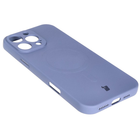 Silikonowe etui z pierścieniem magnetycznym Bizon Case Silicone Magnetic do iPhone 16 Pro, szare