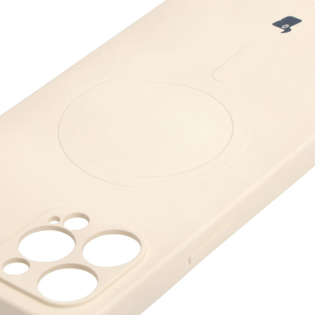 Etui silikonowe z pierścieniem magnetycznym Bizon Case Silicone Magnetic do iPhone 12 Pro Max, beżowe
