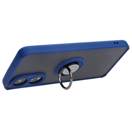 Etui z uchwytem na palec Bizon Case Hybrid Ring do Oppo A78 4G, przydymione z granatową ramką