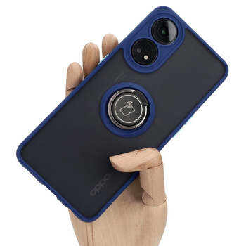 Etui z uchwytem na palec Bizon Case Hybrid Ring do Oppo Reno8 T, przydymione z granatową ramką