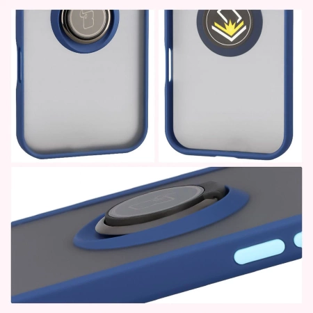 Etui z uchwytem na palec Bizon Case Hybrid Ring do iPhone Air, przydymione z granatową ramką