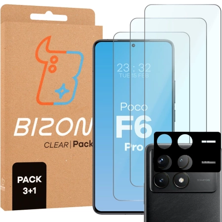 3x Szkło hartowane + szybka na aparat Bizon Glass Clear Pack do Xiaomi POCO F6 Pro