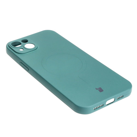 Etui silikonowe z pierścieniem magnetycznym Bizon Case Silicone Magnetic do iPhone 14 Plus, ciemnozielone