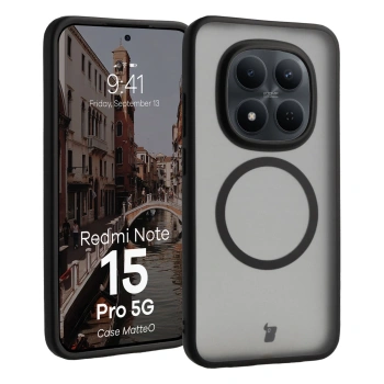 Etui z pierścieniem magnetycznym Bizon Case MatteO do Xiaomi Redmi Note 15 Pro 5G, przydymione-czarne