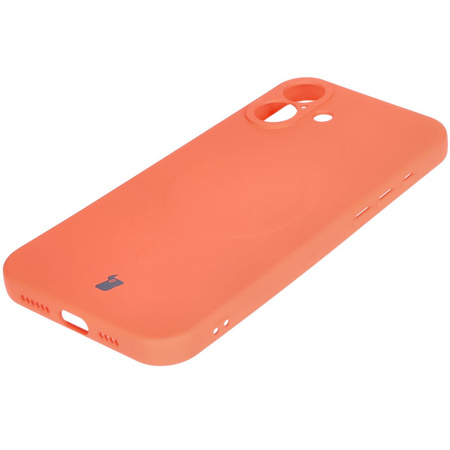 Silikonowe etui z pierścieniem magnetycznym Bizon Case Silicone Magnetic do iPhone 16, marchewkowe