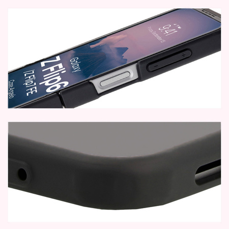 Etui Bizon Case Angelo do Galaxy Z Flip7 FE / Z Flip6, półprzezroczyste z czarną ramką
