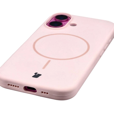 Silikonowe etui z pierścieniem magnetycznym Bizon Soft Case Magnetic do iPhone 16, jasnoróżowe