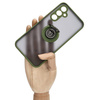 Etui z uchwytem na palec Bizon Case Hybrid Ring do Galaxy A54 5G, przydymione z zieloną ramką