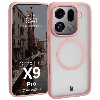 Etui z pierścieniem magnetycznym Bizon Case MatteO do Oppo Find X9 Pro, przydymione-jasnoróżowe