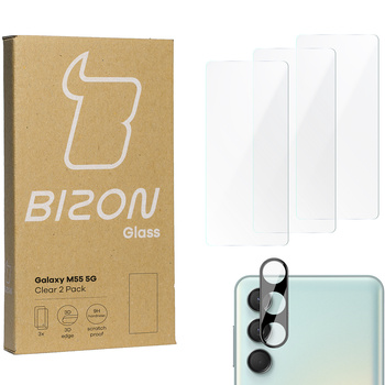 3x Szkło + szybka na aparat BIZON Clear 2 Pack do Galaxy M55 5G