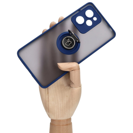 Etui z uchwytem na palec Bizon Case Hybrid Ring do Xiaomi Poco X5 Pro, przydymione z granatową ramką