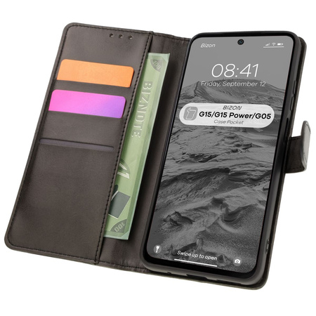 Etui z klapką Bizon Case Pocket do Motorola Moto G15 / G15 Power / G05, czarne