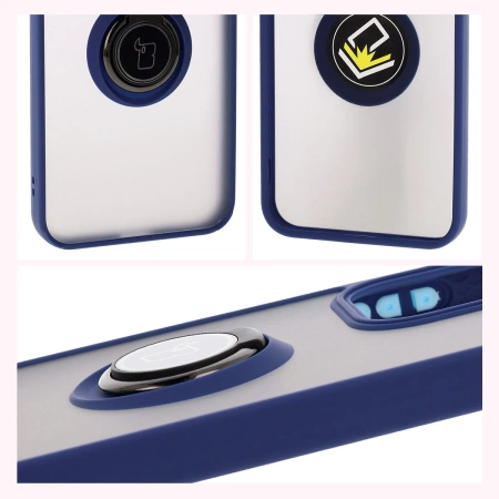 Etui z uchwytem na palec Bizon Case Hybrid Ring do Oppo Reno13, przydymione z granatową ramką