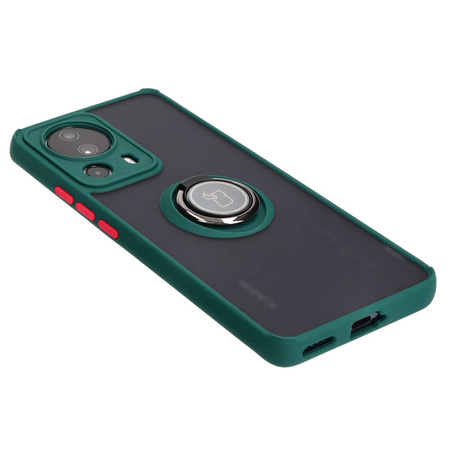 Etui z uchwytem na palec Bizon Case Hybrid Ring do Xiaomi 13 Lite, przydymione z ciemnozieloną ramką