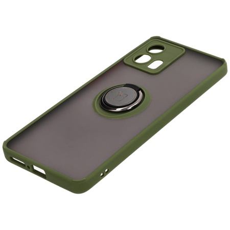 Etui z uchwytem na palec Bizon Case Hybrid Ring do Motorola Edge 30 Fusion, przydymione z zieloną ramką