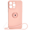 Etui Bizon Case Silicone Ring Sq do iPhone 15 Pro Max, jasnoróżowe