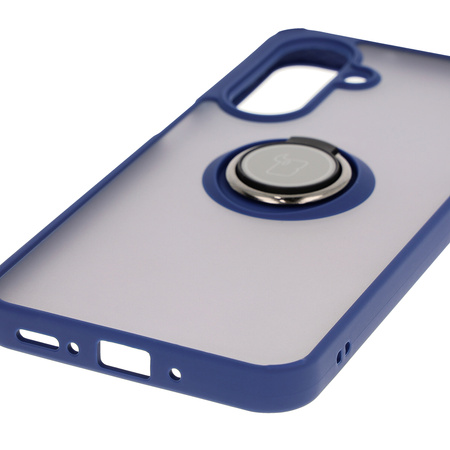 Etui z uchwytem na palec Bizon Case Hybrid Ring do Galaxy A26 5G, przydymione z granatową ramką