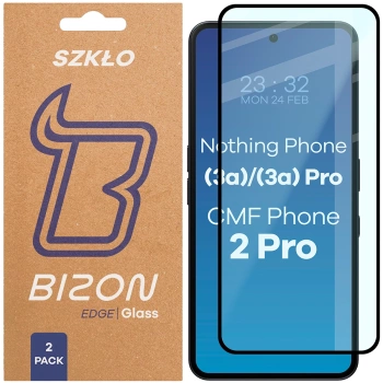 Szkło hartowane Bizon Glass Edge Duo do Nothing Phone (3a) / (3a) Pro / CMF Phone 2 Pro, czarna ramka, 2 sztuki