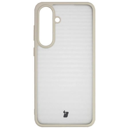 Etui Bizon Case Angelo do Galaxy S25 FE, półprzezroczyste z beżową ramką