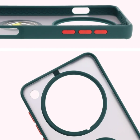 Etui z uchwytem na palec Bizon Case Hybrid Ring do Oppo Find X8 Pro, przydymione z ciemnozieloną ramką