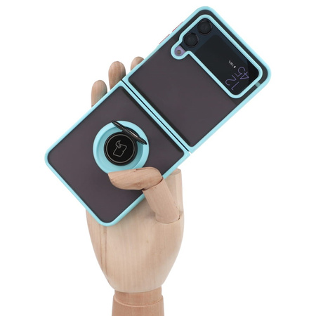 Etui z uchwytem na palec Bizon Case Hybrid Ring do Galaxy Z Flip4, przydymione z jasnoniebieską ramką