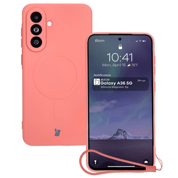 Silikonowe etui z pierścieniem magnetycznym Bizon Case Silicone Magnetic Sq do Galaxy A36 5G, brudnoróżowe