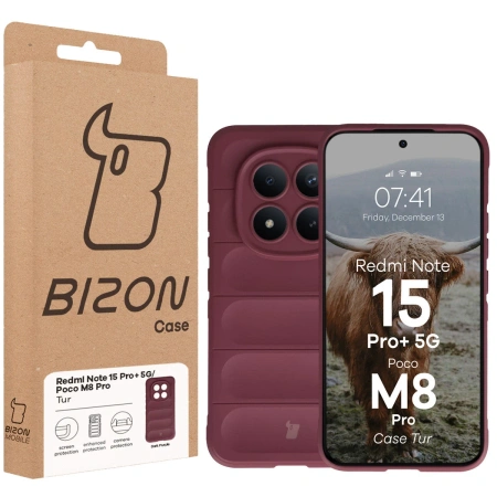 Pancerne etui Bizon Case Tur do Xiaomi Redmi Note 15 Pro Plus 5G / POCO M8 Pro 5G, burgundowe