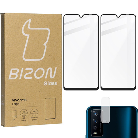 Szkło hartowane Bizon Glass Edge - 2 sztuki + ochrona na obiektyw, Vivo Y11s, czarne