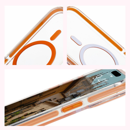 Etui z pierścieniem magnetycznym Bizon Case Marco do iPhone 15 Pro Max, przezroczyste z pomarańczową ramką