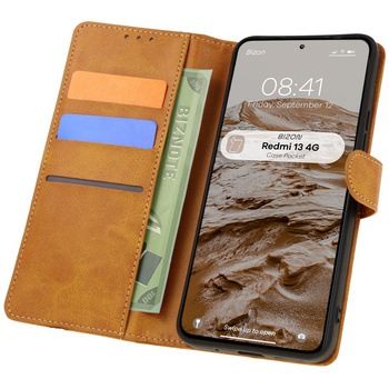 Etui z klapką Bizon Case Pocket do Xiaomi Redmi 13 4G, brązowe