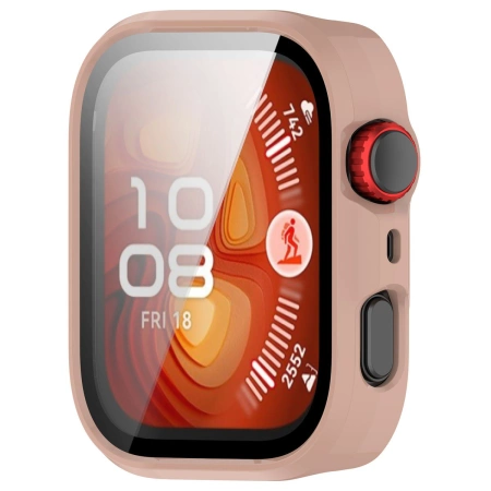 Etui ze szkłem do zegarka Bizon Case+Glass Watch do Huawei Watch Fit 4 Pro, różowe