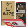 Etui z uchwytem na palec Bizon Case Hybrid Ring do Xiaomi Redmi Note 14 5G, przydymione z czerwoną ramką