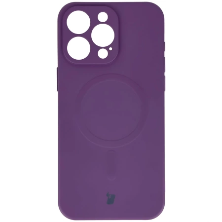 Etui silikonowe z pierścieniem magnetycznym Bizon Case Silicone Magnetic do iPhone 15 Pro Max, śliwkowe